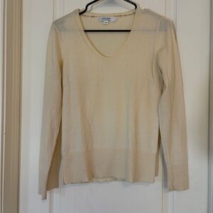 Calvin Klein Extra Fine Merino Wool V-Neck Sweater Cream Size S